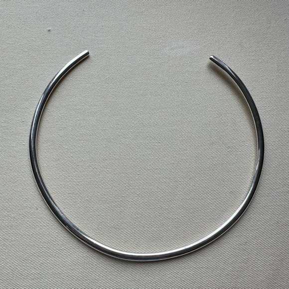 Polished Sterling Silver Simple Slip-On Choker Collar Necklace - Picture 5 of 8
